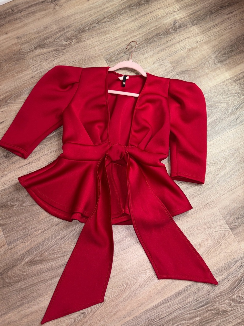 Elegant Red Tie-Front Peplum Top - Women - Picture 2 of 3